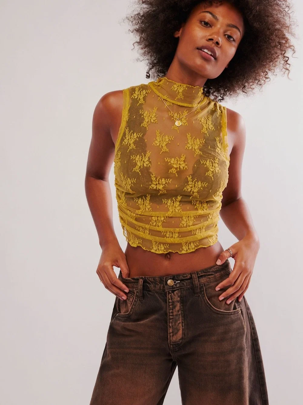 Free People Lady Lux Muscle Cami - Bitter Oil color- Size: S